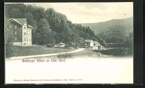 AK Gehlberg, Strassenpartie mit Mühle
