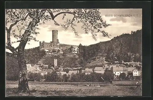 AK Schwalbach i. T., Panorama mit Burg