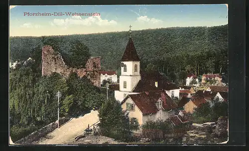 AK Pforzheim-Dill-Weissenstein, Blick auf Kirche und Ruine