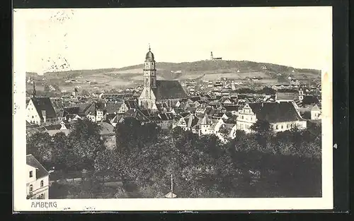 AK Amberg, Panorama auf Ort mit Kirche