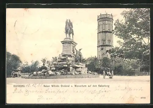 AK Duisburg, Kaiserwilhelm Denkmal und Wasserturm auf dem Kaiserberg