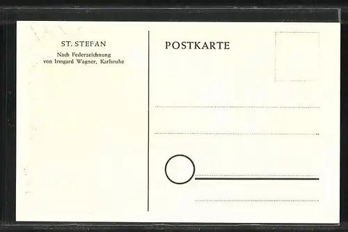 Künstler-AK Karlsruhe, Federzeichnung von St. Stefan