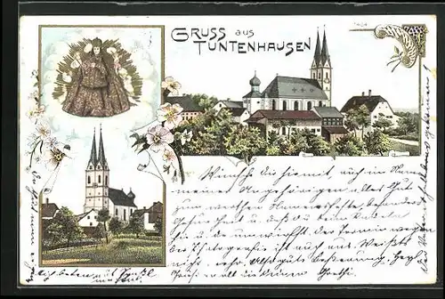 Lithographie Tuntenhausen, Wallfahrtskirche, Teilansicht