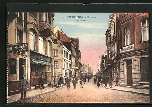AK Euskirchen, Neustrasse mit Gasthaus Rheinischer Hof und Geschäften