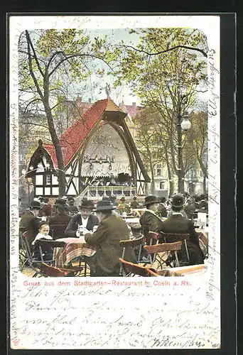 AK Köln-Neustadt, Stadtgarten-Restaurant, Garten mit Bühne