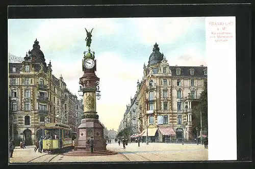 AK Frankfurt, Kaiserstrasse mit Manskopfs Uhrturm