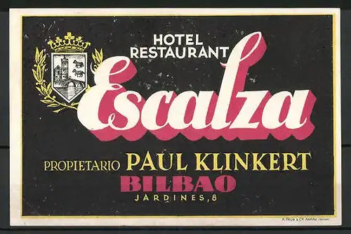 Kofferaufkleber Bilbao, Hotel Restaurant Escalza von Paul Klinkert, Wappen