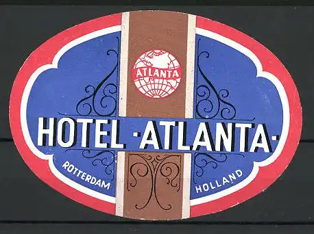 Kofferaufkleber Rotterdam, Hotel Atlanta, Weltkugel