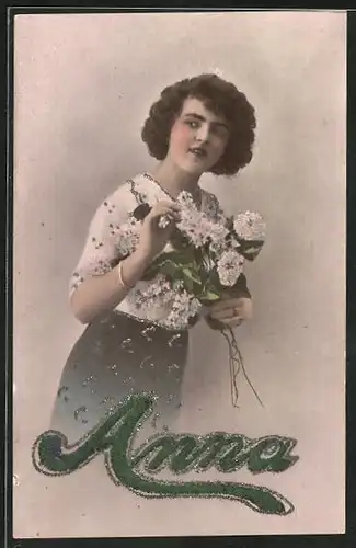 AK Fräulein mit Blumen, Namenstag Anna