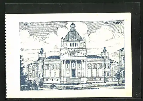 Künstler-AK Arad, Kulturpalota, Kulturpalast