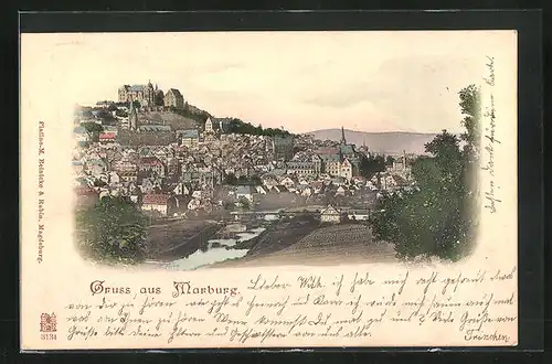 AK Marburg, Blick auf Stadt und Kirchen