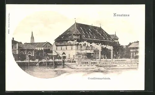 AK Konstanz, Consiliumsgebäude mit Dampfer