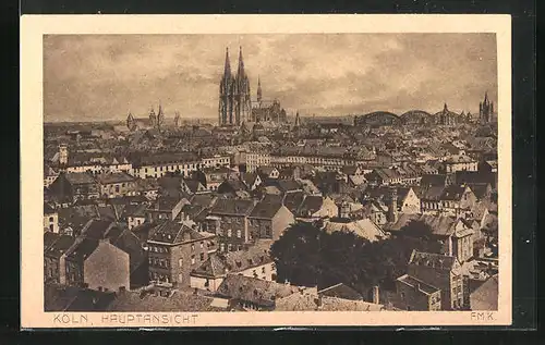 AK Köln, Blick über Stadt auf Kölner Dom