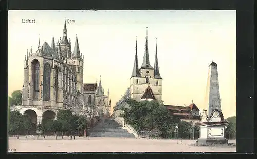 AK Erfurt, Blick auf Dom und Denkmal