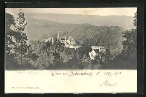 AK Schwarzburg, Blick auf Schloss v. Helenensitz