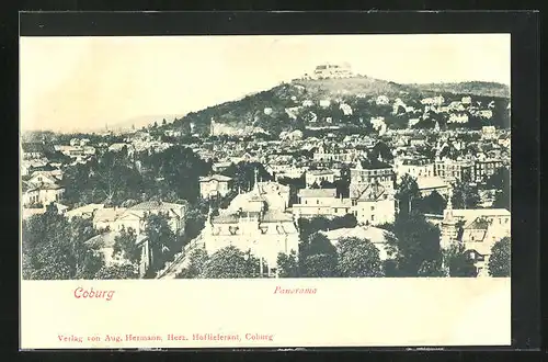 AK Coburg, Blick über Dächer zur Veste Coburg