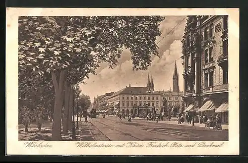 AK Wiesbaden, Wilhelmstrasse mit Kaiser Wilhelm Platz und Denkmal