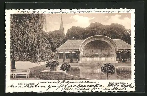 AK Bad Nauheim, Blick über Teich mit Musikpavillon