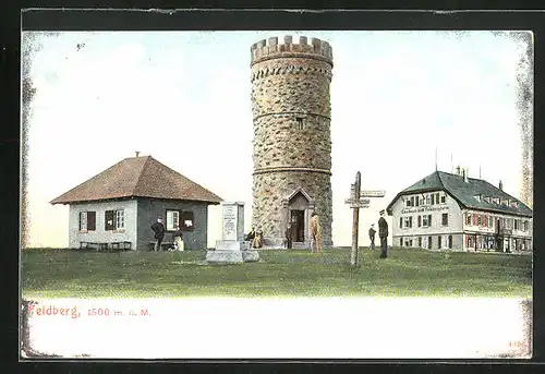 Künstler-AK Feldberg, Blick auf Denkmal und Gasthaus