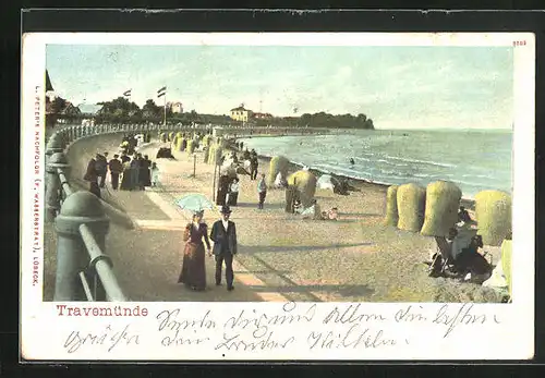 AK Travemünde, Strand mit Blick aufs Wasser