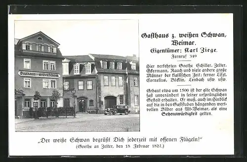 AK Weimar, Blick auf Gasthaus zum weissen Schwan