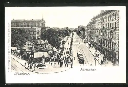 AK Hannover, Georgstrasse mit Strassenbahn und Cafe Kröpcke