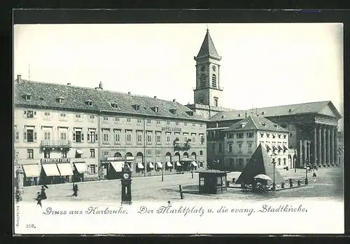 AK Karlsruhe, Marktplatz und evangelische Stadtkirche