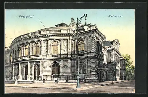 AK Düsseldorf, Stadttheater mit Besuchern