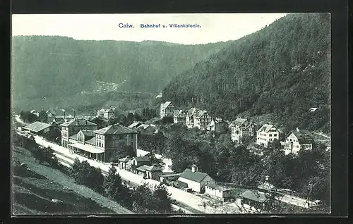 AK Calw, Blick auf Bahnhof und Villenkolonie