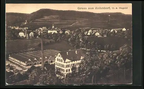 AK Rohrdorf /Nagold, Teilansicht mit Fabrik aus der Vogelschau