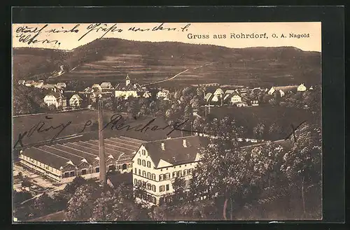 AK Rohrdorf /Nagold, Ortsansicht aus der Vogelschau mit Fabrik