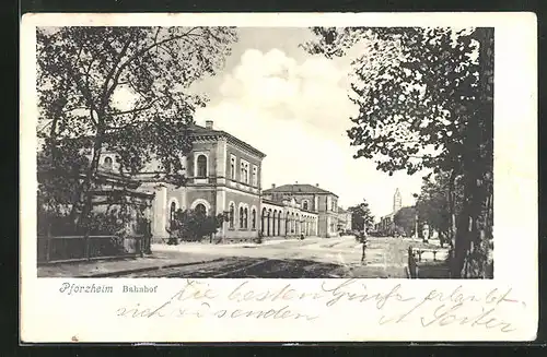 AK Pforzheim, Blick auf den Bahnhof