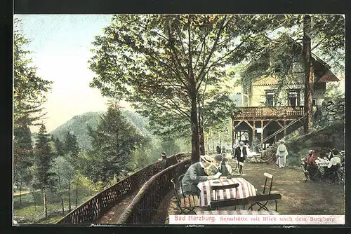 AK Bad Harzburg, Gasthaus Sennhütte mit Blick nach dem Burgberg