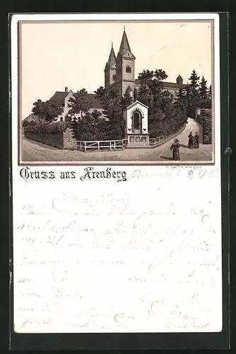 Vorläufer-Lithographie Arenberg, 1892, Strasse zur Kirche