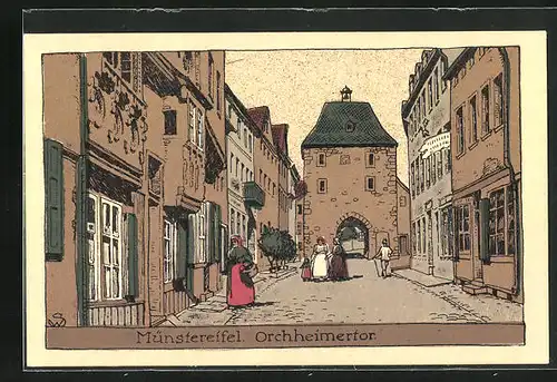 Steindruck-AK Münstereifel, Strasse am Orchheimertor