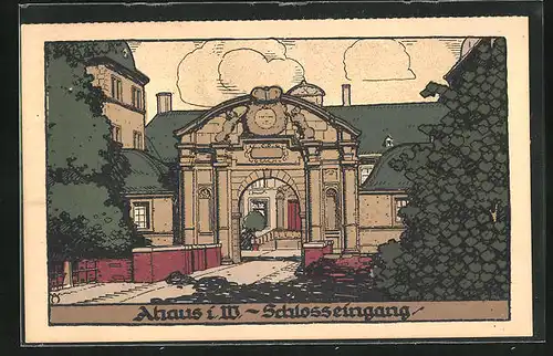 Steindruck-AK Ahaus i. W., Schlosseingang