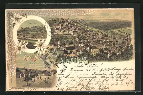 Lithographie Altensteig, Totalansicht, Bahnhof