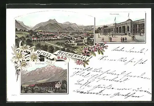 Lithographie Bad Reichenhall, Gradirhaus, Colonnade, Totalansicht