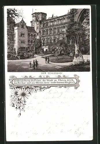 Vorläufer-Lithographie Heidelberg, 1894, Der Schlosshof
