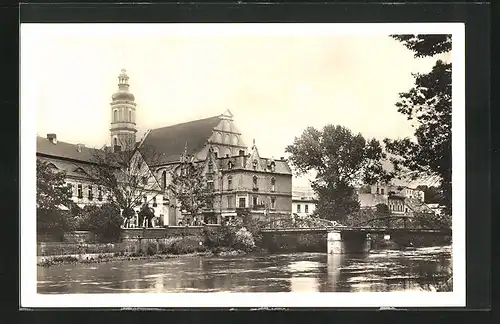 AK Oppeln, Partie an der Oder mit Brücke