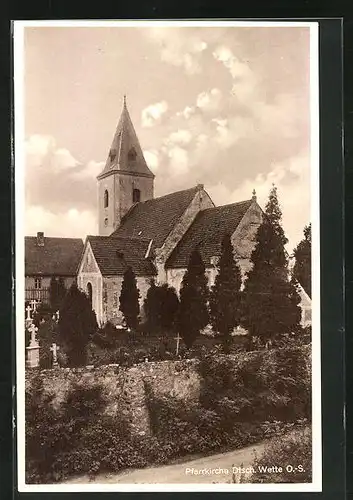 AK Deutsch Wette, Pfarrkirche mit Friedhof