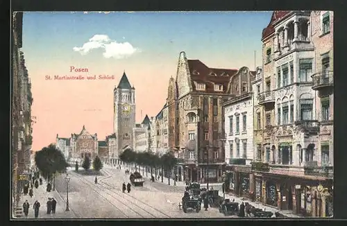 AK Posen / Poznan, St. Martinstrasse und Schloss