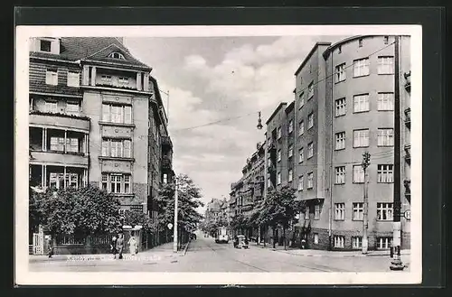 AK Kattowitz, Höferstrasse mit Strassenbahn