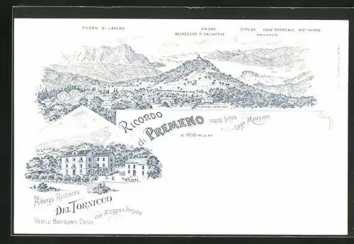 Lithographie Premeno, Albergo Ristorante Del Tornicco, Panorama