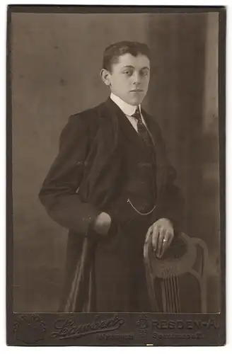 Fotografie Lambert, Dresden-A., Seestrasse 21, Portrait junger Herr im Anzug mit Krawatte