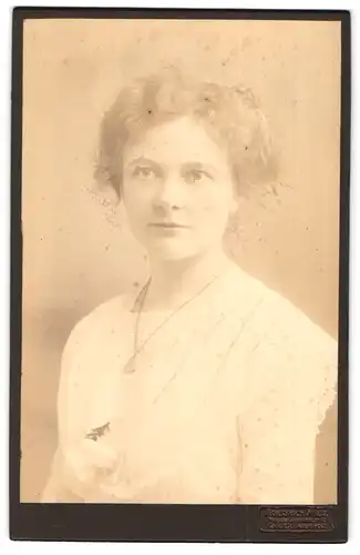 Fotografie Friedrich Meltz, Quedlinburg, Heiligegeiststrasse 11-12, Portrait junge Dame im Kleid mit Halskette