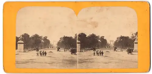 Stereo-Fotografie unbekannter Fotograf, Ansicht Paris, Champs Elysees mit Blick auf den Arc de Triomphe