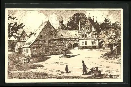 Künstler-AK Goslar, Frankenberger-Plan mit Brunnen