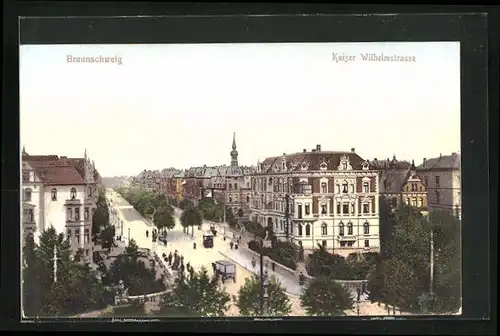 AK Braunschweig, Kaiser Wilhelmstrasse mit Pferdewägen
