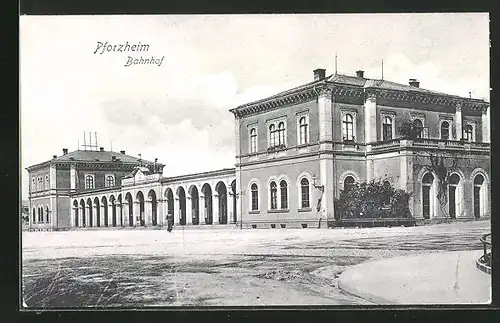 AK Pforzheim, Bahnhof im Sonnenschein